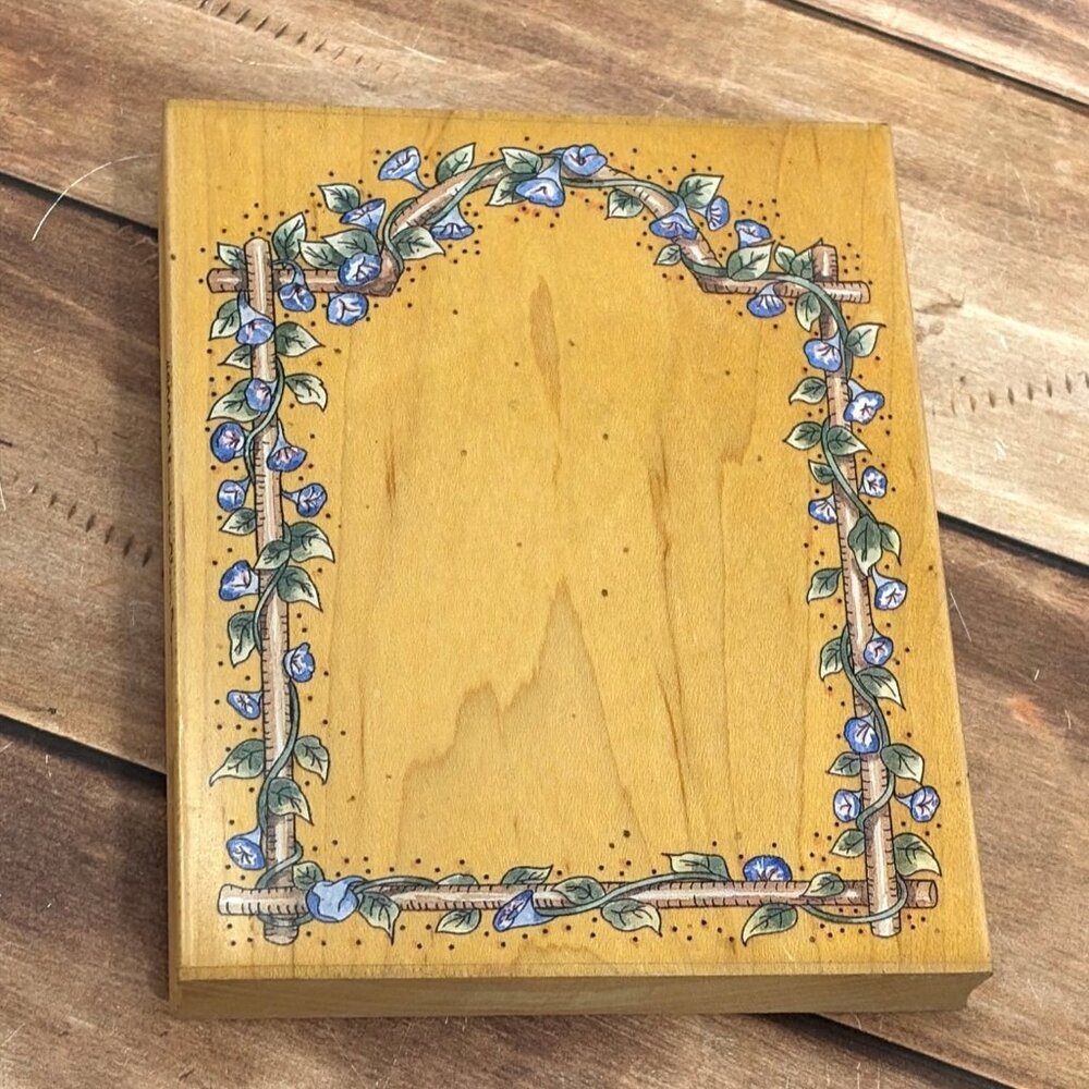 STAMPS HAPPEN 80099 MORNING GLORY FRAME WOOD RUBBER STAMP BY LINDA GRAYSON